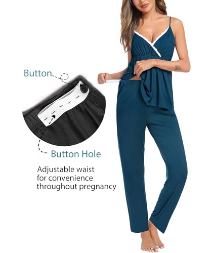 Image of SWOMOG Maternity Nursing Robe Set 3 Piece Breastfeeding Pajamas 3 in 1 Labor Delivery Sleevless Tops&Long Pants Pregnancy Pjs