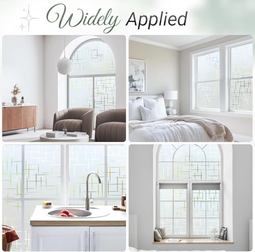 Image of CREON Window Privacy Frosted Glass Window Film (24 X 60 Inch) Decorative Privacy Cling UV Blocking Staic Cling Bathroom Glass Frosting Sticker Non-Adhesive Front Door Cover, Cross Pattern
