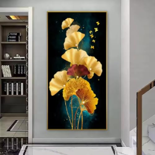 Affiches abstraites ginkgo doré 30x60cm toile moderne