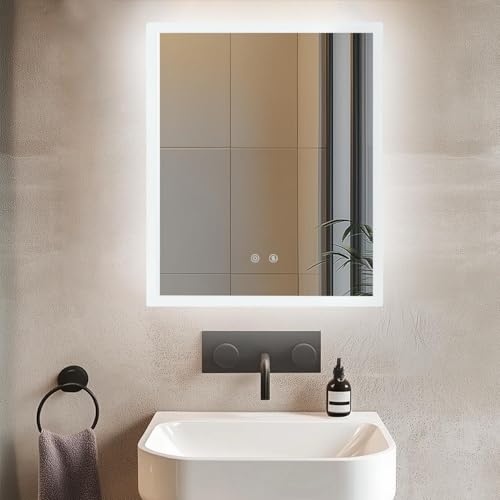 LUVODI Specchio Bagno con Luce 50x60cm: Specchio Bagno Led Retroilluminato con Antiappannamento, Dimmerabile 3 Colori Luce, Funzione Memoria, Vetro HD, Impermeabile IP66, 3000K-6000K