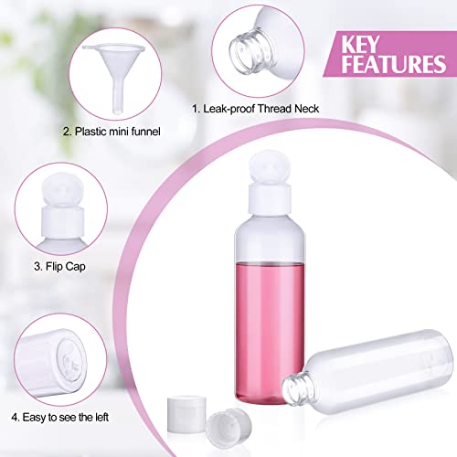 50 Piece 3.4 oz Travel Bottles Set Clear Plastic Refillable Squeeze Bottles with Flip Cap Dispensers and 2 Funnels for Travel-size Liquid Cosmetics(Clear, White)3