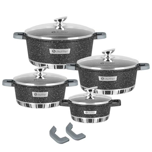 Topfset Scheffler Kochtopf Set Induktion 8-teilig,20/24/28/32cm Töpfe Set mit Glasdeckel,Antihaftbeschichtung,für alle Herdarten