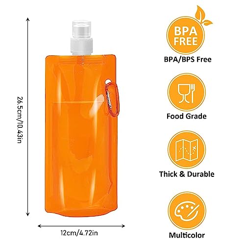 KHDULQ 8pcs Collapsible Water Bottle Plastic Water Bag,Foldable Sports Bottle,Reusable Drinking Water Bottle with Clip for Biking Hiking Travel - Image 2