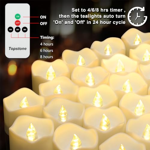 Image of Topstone Remote Controlled Led Tea Lights,Flameless Candles with Timer,CR2450 Battery Powered Candles, Electric Votive Candle,for Festival Decoration and Wedding,Pack of 12,Warm White Light Color