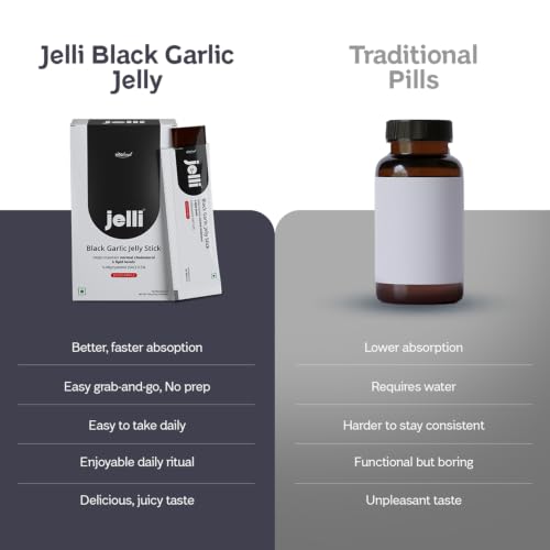 Image of Jelli Black Garlic Jelly Stick | Korean Aged Black Garlic (500mg) with 0.5% S-Allylcysteine (SAC) | Juicy Apple Flavor | No Added Sugar | Ready-to-Eat Daily Jelly | 15 Sticks (15g Each)