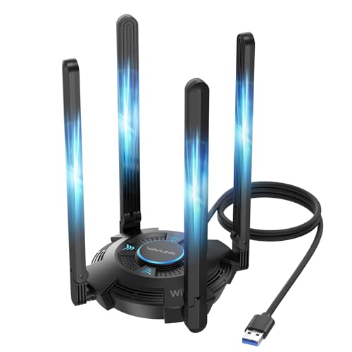 WAVLINK WiFi 7 USB WLAN Stick für PC, BE6500 Tri-Band USB WLAN Adapter mit integriertem Treiber, WPA3, MLO und Multi-RU, 5DBI-Antennen mit hoher Verstärkung, nur für Windows 11/10