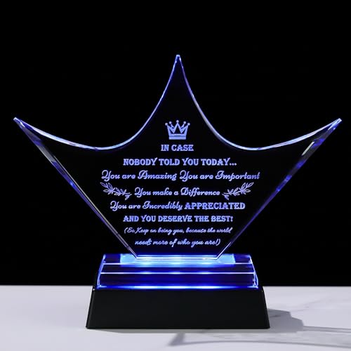 Image of Qianwei Inspirational Gift Ideas - Crystal Crown Engraved Thank You Gifts for Women Men Friends - Appreciation Gifts for Coworker - Motivational Quote Clear Desk Sign Home Office Desk Decor