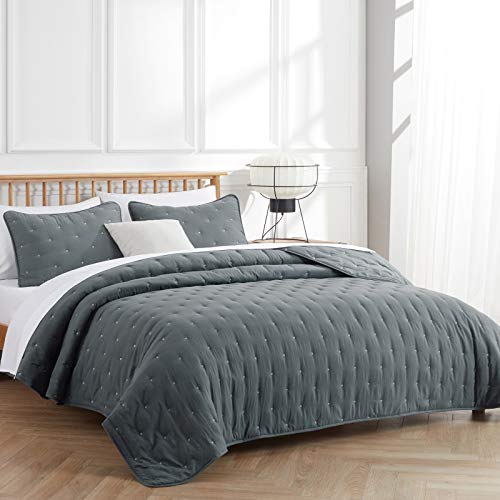 Veeyoo Quilt King Size Charcoal - 100% Handmade Warm Bedspread Quilt Set (108X98 Inches), Soft Microfiber Reversible Coverlet For All Seasons #TOP1