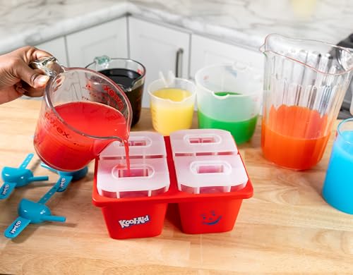 Image of Kool-Aid Sippy Pop with Straw Handle for Sipping - Four Piece Kool Aid Man Shaped Silicone Popsicle Molds - Perferct for Freezer Pops, Cakesicles, & Frozen Desserts