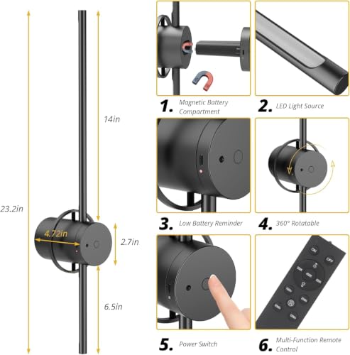 Image of Blibly Battery Operated Wall Sconces Set of 2, Rechargeable Wall Sconce with Dimmable 360Rotate Timing, Wireless Rechargeable Wall Lights for Living Room Bedroom Hallway Black