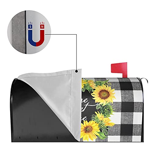 Spring Sunflower Wreath Mailbox Covers Magnetic 21X18 Inch With Home Sweeet Home Buffalo Plaid Decor Mailbox Decals Mailbox Wrap Post Letter Box Cover For Garden Yard Letter Box Decoration #TOP4