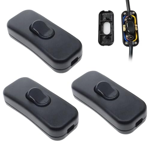 3-Pack Inline Lamp Cord Switches Black Inline On/Off Toggle Switch for Table Lamps DIY Lighting Projects Replacement Electrical Cord Switch Compact Easy-Wire Design