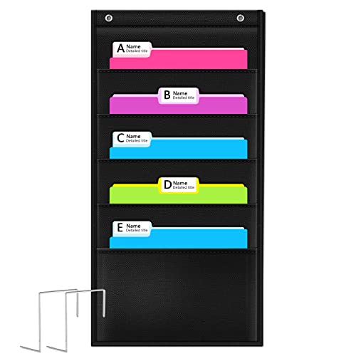 Image of Heavy Duty Storage Pocket Chart for Classroom and Office,Clear Storage Pocket Chart for Files Folder (5 POCKETS)
