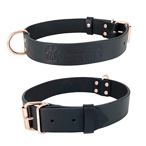 Leather Dog Collar. Soft Quality Leather, Handmade In Spain, Dog Collar Leather for Small Medium Large Dog. Black and Rose Gold - Image 2