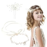 ZMDMAH Copricapo la Prima Comunione per Bambine, Copricapo con Perle Bianche Ghirlanda per Capelli con Nastro per Capelli Comunione, Coroncina Comunione Adatto per Sposa e Donna Accessori Fotografici