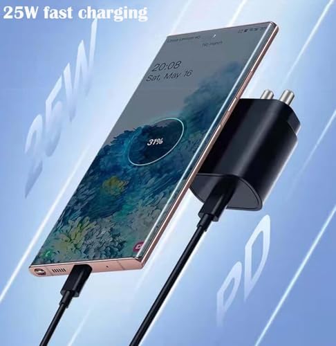 Image of 25 Watt Super Fast Charging Adapter Cable, Compatible with Samsung S23, S23 Ultra, S23 Plus, Black