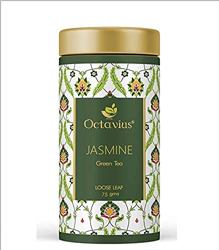 Octavius Jasmine Green Tea Tin Can |Supports Weight Loss | Detox Tea | Antioxidant Rich | Highly recommended by dieticians | Pleasant Aroma and Tonic Effect | 75 Gms (40 Cups)