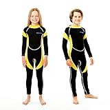 Kids Wetsuit for Boys Girls Toddlers by Scubadonkey | Wetsuit for Kids in 2.5mm Neoprene UPF 50+ | Meets CPSC Safety Requirements (Yellow,14)
