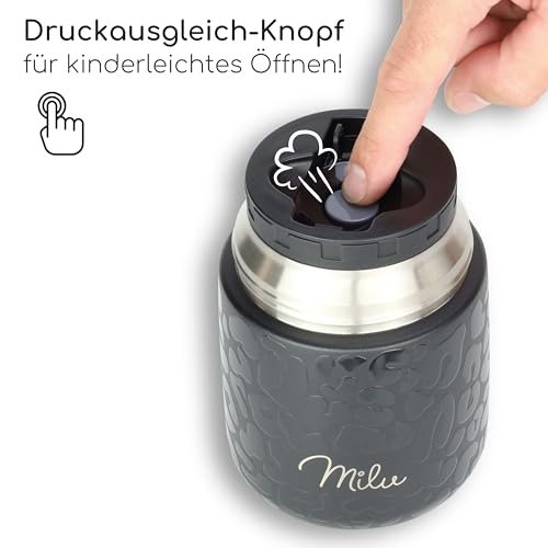 Image of Milu Thermo Food Thermo 450 ml Stainless Steel Thermal Container, Vacuum Insulated for Hot and Cold Foods (Black Leopard, 450 ml)