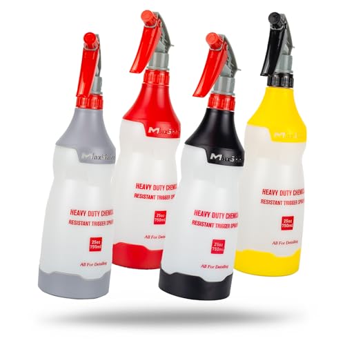 Maxshine Heavy Duty Spray Bottle 25oz Chemical-Resistant Detailing Sprayer with Adjustable Nozzle & Ergonomic Trigger for Car Cleaning, Garage, Home (4-Color Set)