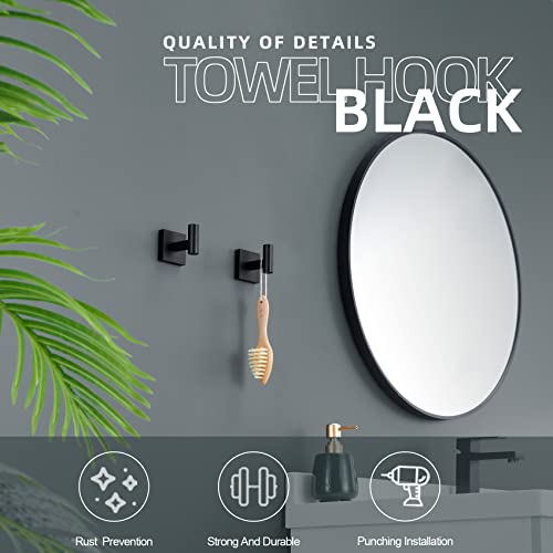 Image of KOKOSIRI Robe Hook Bathroom Towel Coat Hooks Matte Black for Bath Kitchen Wall 2 Pack Stainless Steel B1013BK-P2