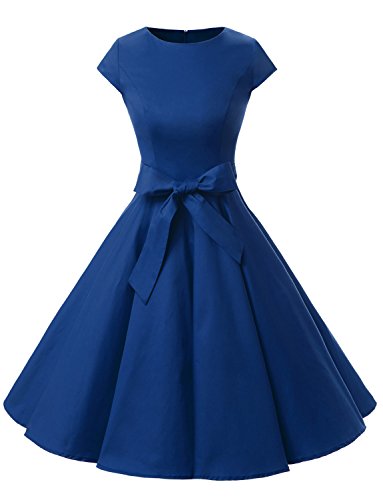 [ドレッシースター] 1950S ロカビリーワンピース レトロ ワンピース 50年代 パーティードレス フォーラムドレス ベルト付き ロイヤルブルー Mサイズ（Amazon）