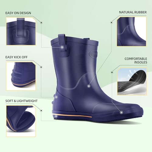 Image of Men's Mid-Calf Waterproof Rain Boots, Wide Calf & Slip-Resistant Rubber Work Boots for Unisex, Garden, Farm, Fishing Shoes All-Weather