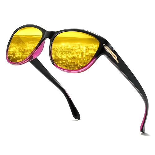 LVIOE Night Driving Glasses for Women Men Anti Glare Polarized Yellow Night Vision Glasses for Night Time LN2317