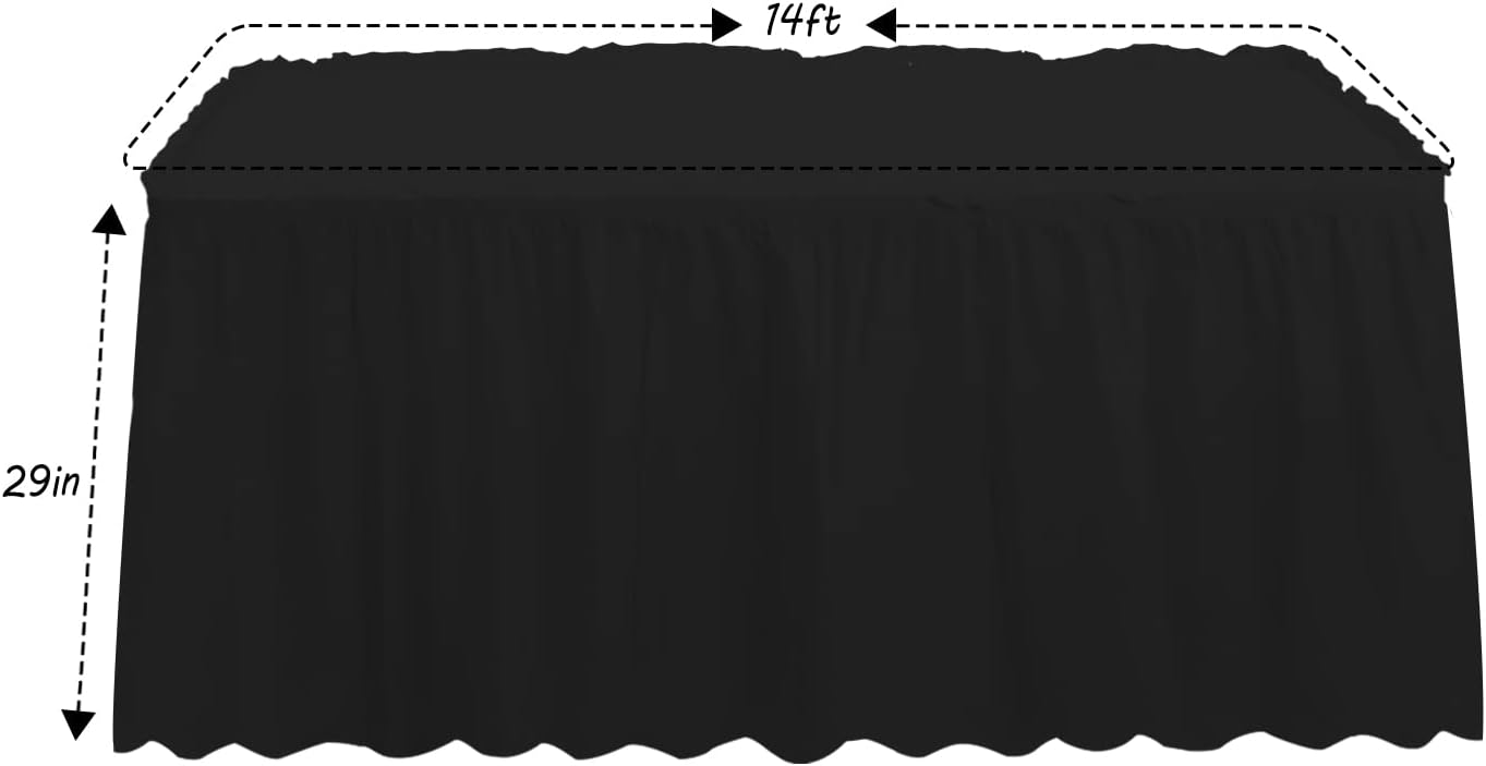 4 Pack Table Skirt 29 in x 14 ft Tablecloth Disposable Table Cover Reusable Stain Proof Plastic Table Skirts for Rectangle or Round Tables for Party, Wedding, Reception, Birthday (Black)