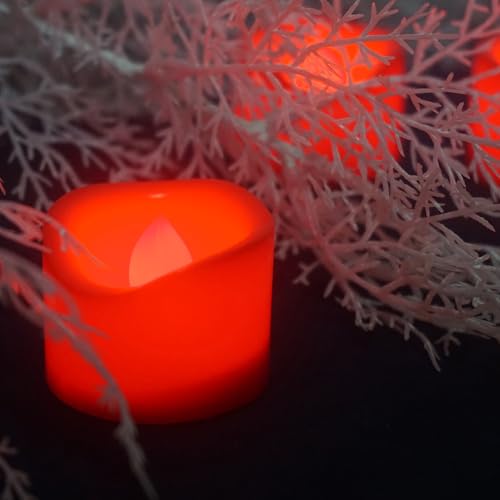Image of CANDLE CHOICE Battery Operated Flameless Tea Lights Bright Flickering LED Tealight Votive Candles for Wedding Party Table Centerpieces Halloween Christmas Decoration Batteries Included 20 Pack Red