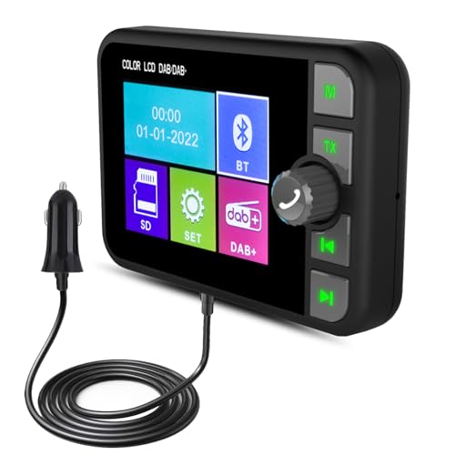 SIXWIN DAB/DAB+ Radio Adapter for Car Stereo 2.4 Inch Colorful LCD Screen Portable DAB Radio Receiver with Bluetooth Handsfree FM Transmitter TF Play AUX Digital Car Radio Adapter