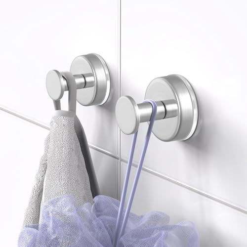 Image of HUFEEOH O-Shape Suction Cup Hooks for Shower, Silver, 2-Pack