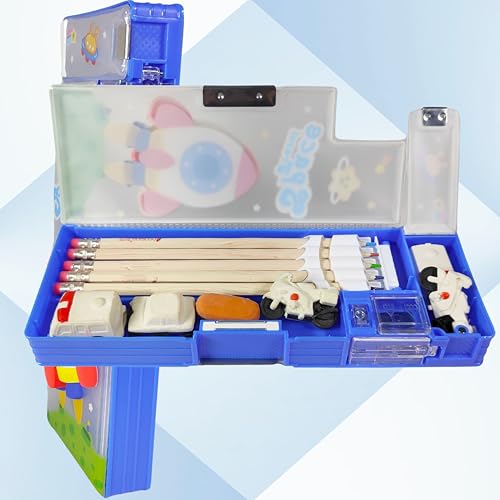 Image of ZAFCO Plastic Astronaut Magnetic Pencil Box for Kids | Large Capacity Space Theme Compass for Boys for School | Stationaries Organizer Return Gift | Pack of 1, Blue