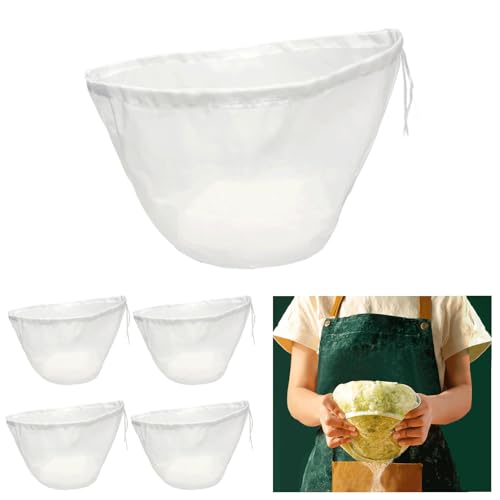 5PCS Reusable Fine Mesh Cheesecloth Bags for Straining - Bowl-Shaped Food Filter Bag, Great for Nut Milk, Juice, Soy Milk, Dumpling Fillings - Multi-Use Nylon Strainer (M)