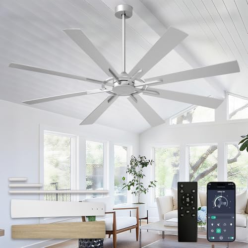 Image of Depuley Ceiling Fan Without Light: 72 Inch Big Indoor Outdoor Fan with Remote APP Control - Large Modern Silver Ceiling Fan no Light 8 Blade Reversible Quiet DC Motor Memory Function Timer