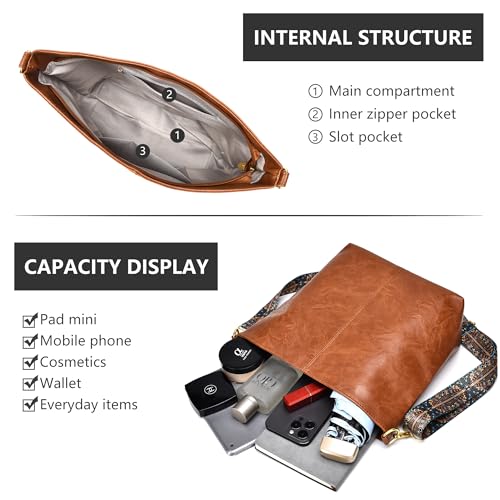 Fashion Hobo Crossbody Bag for Women Genuine Leather Shoulder Purse with Guitar Strap for Casual or Work Use4