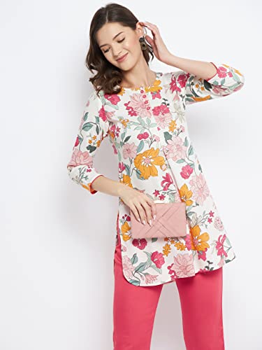 Image of Tissu Women's Green & Pink Floral Printed Kurti