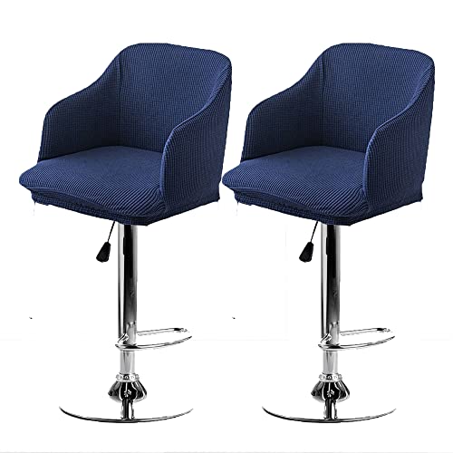 2Pcs Navy Blue Jacquard Armrest Curved Back Bar Stool Covers Pub Counter Stool Slipcover Wingback Chair Cover Modern Curved Back Dining Chair Cover Protector For Bar Restaurant Kitchen (Navy Blue, 2) #TOP7