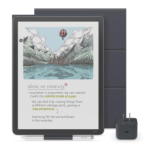 New Amazon Kindle Scribe Essentials Bundle - New Amazon Kindle Scribe Colorsoft (64GB) - Graphite, Premium Pen, Plant-Based Leather Folio Cover-Graphite,Power Adapter