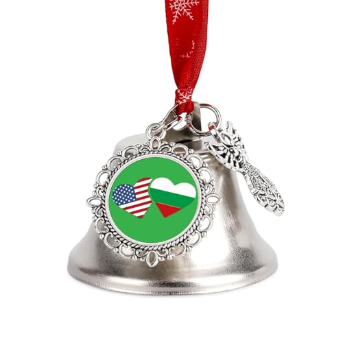 Bulgaria U.S. Flag Heart Bulgarian Americans Love Christmas Bells Ornaments Hanging Pendant for Xmas Tree Holiday Party Decoration