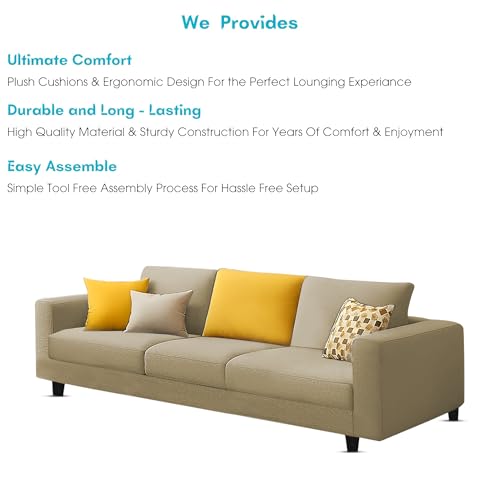 Image of Galib 3 Seater Sofa Set for Living Room (Cream Fabric) Premium Fabric Sofa Set