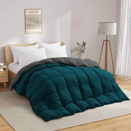 Image of Fluffy 600 GSM Winter Comforter Double Bed Size 90 inchX100 inch - 600 GSM Heavy Winter Quilt Microfiber Rajai /Duvet /Blanket Super Soft Double Bed - Teal /Dark Gray Color