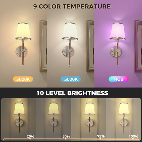 Image of DORESshop Battery Operated Wall Sconce Set of 2, Wireless Wall Light Easy to Install, 7 Color Rechargeable Wall Sconces, Sconce Wall Decor Set of 2 for Bedroom, Living Room, Chrome and Leather, 18.7in