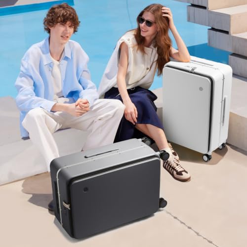 Image of mixi 24 Inch Checked Luggage PC Hard Shell Suitcase Top Opening Aluminum Frame Travel Suitcases with Wheels, Smoke White