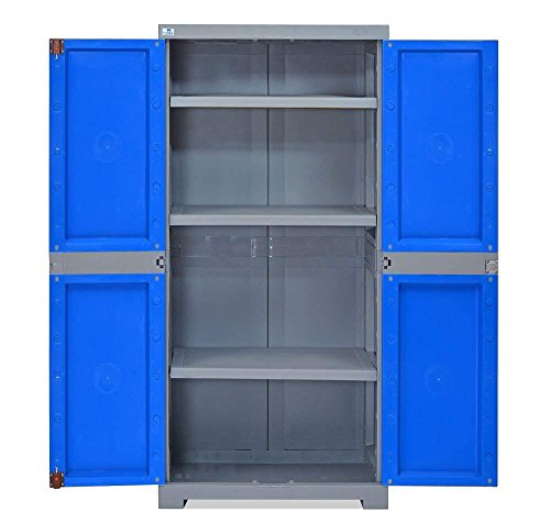 Image of Nilkamal Freedom Big FMM Plastic Cabinet | 3-Year Warranty | 4-Shelf Storage Cupboard with Doors | Multi Organizer | for Home and Kitchen | Almirah with Shelves |Deep Blue /Grey