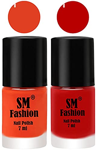 Image of Long Lasting Nail Polish | Nail Paint Combo 7 ml Each) - Set of 2 Reddish Orange -Red