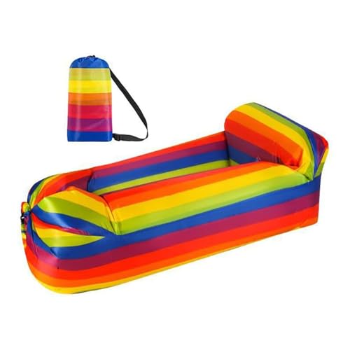 Hiseng Divano Gonfiabile da Esterno Interni Stampa Divano Aria Gonfiabile Portatile Impermeabile Divano Gonfiabile con Pacchetto Portatile per Campeggio Viaggi Spiaggia Piscina (Arcobaleno,220x70cm)