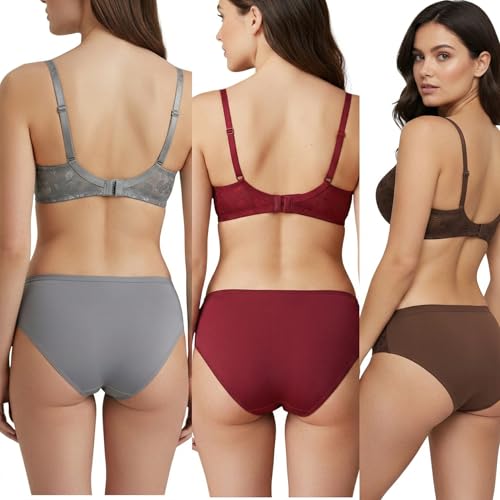 Image of Kinzie Elegant Floral Jacquard Lingerie Set, Grey Brown Maroon Bra and Brief, Comfortable Full Coverage Underwear Set, Padded Bra, Lingerie Set, Honeymoon Bikini Set,