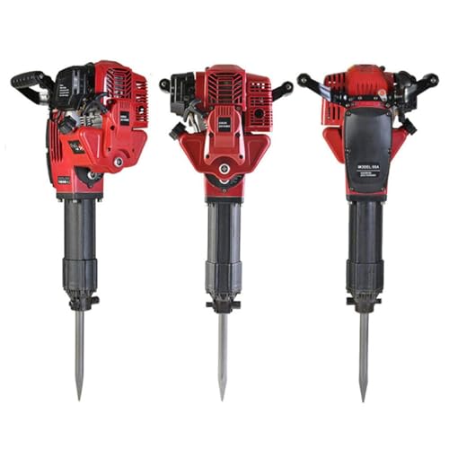 Gas Jack Hammer 2 Stroke Petrol Demolition Hammer 52cc Gasoline Concrete Breaker One Man Earth Drill with Point and Flat Chisel, Punch Single Cylinder, Air Cooling