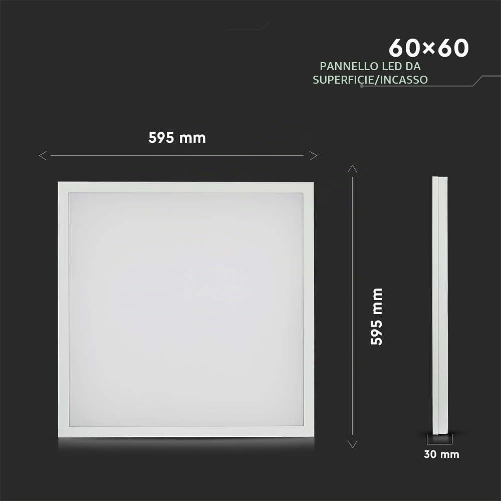 V-TAC VT-6139 Pannello LED 36W 600x600mm 110lm/W 2IN1 installazione a plafone o incasso driver incluso 4000K- 638011- set 6pz